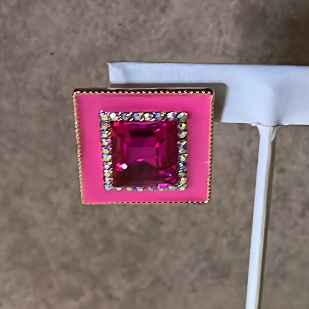 Pink Rhinestone Stud Earrings - Picture 2 of 3